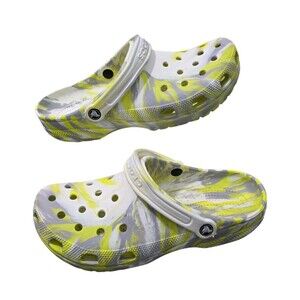 Crocs Classic Marbled Clog Mens Size 10 Womens 12 Yellow Gray Slip On Sandals